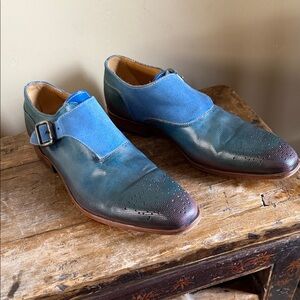 Stefano Castelli Men's Gradient Blue Leather Dress Shoes Size 41.5